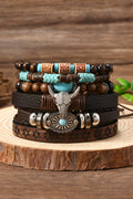 Chestnut 6 Piece Western Bull Skull Turquoise Beading Bracelet