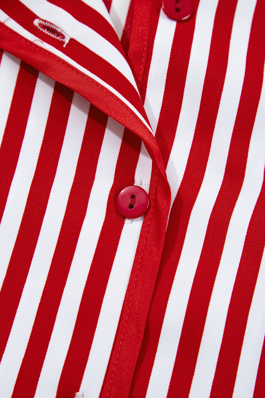 Red Stripe Contrast Velvet Trim Bow Knot Waist 2pcs Pajama Set