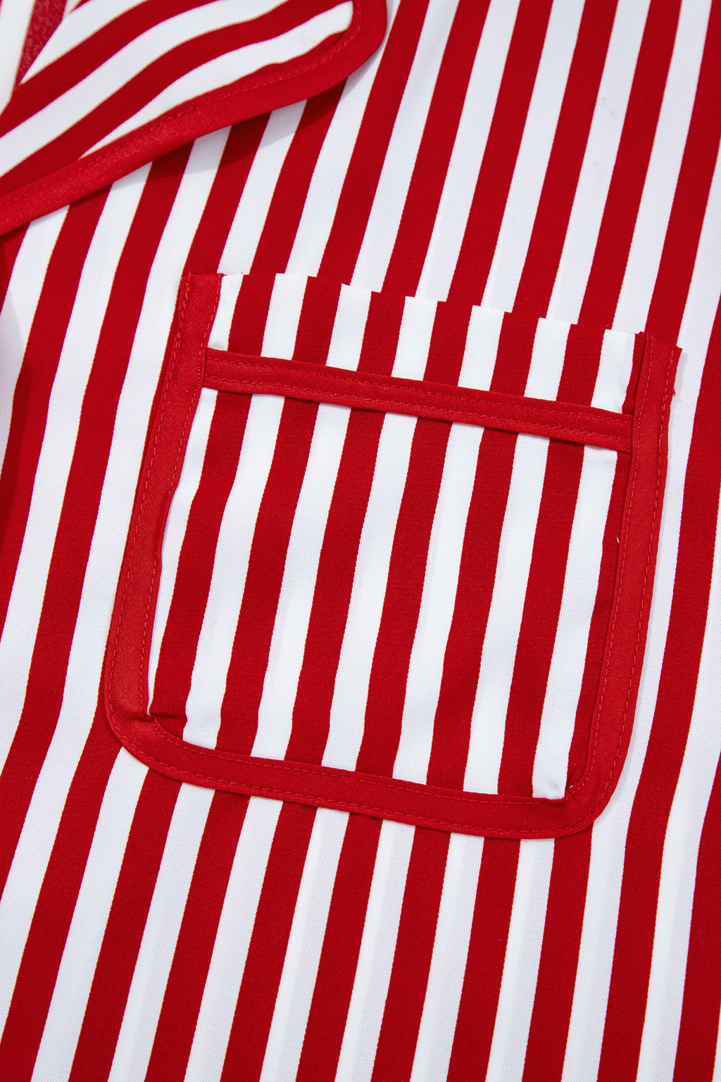 Red Stripe Contrast Velvet Trim Bow Knot Waist 2pcs Pajama Set