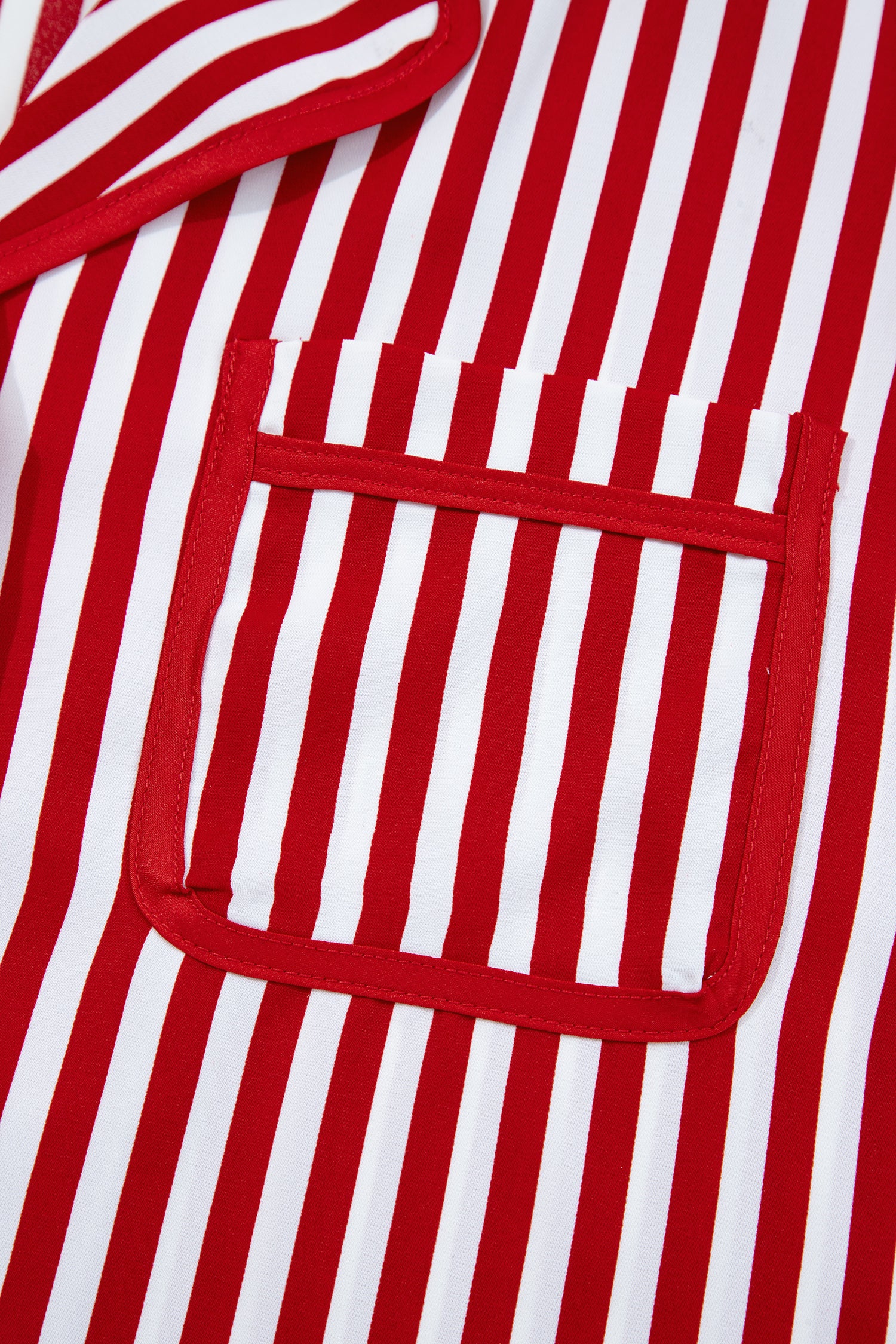 Red Stripe Contrast Velvet Trim Bow Knot Waist 2pcs Pajama Set