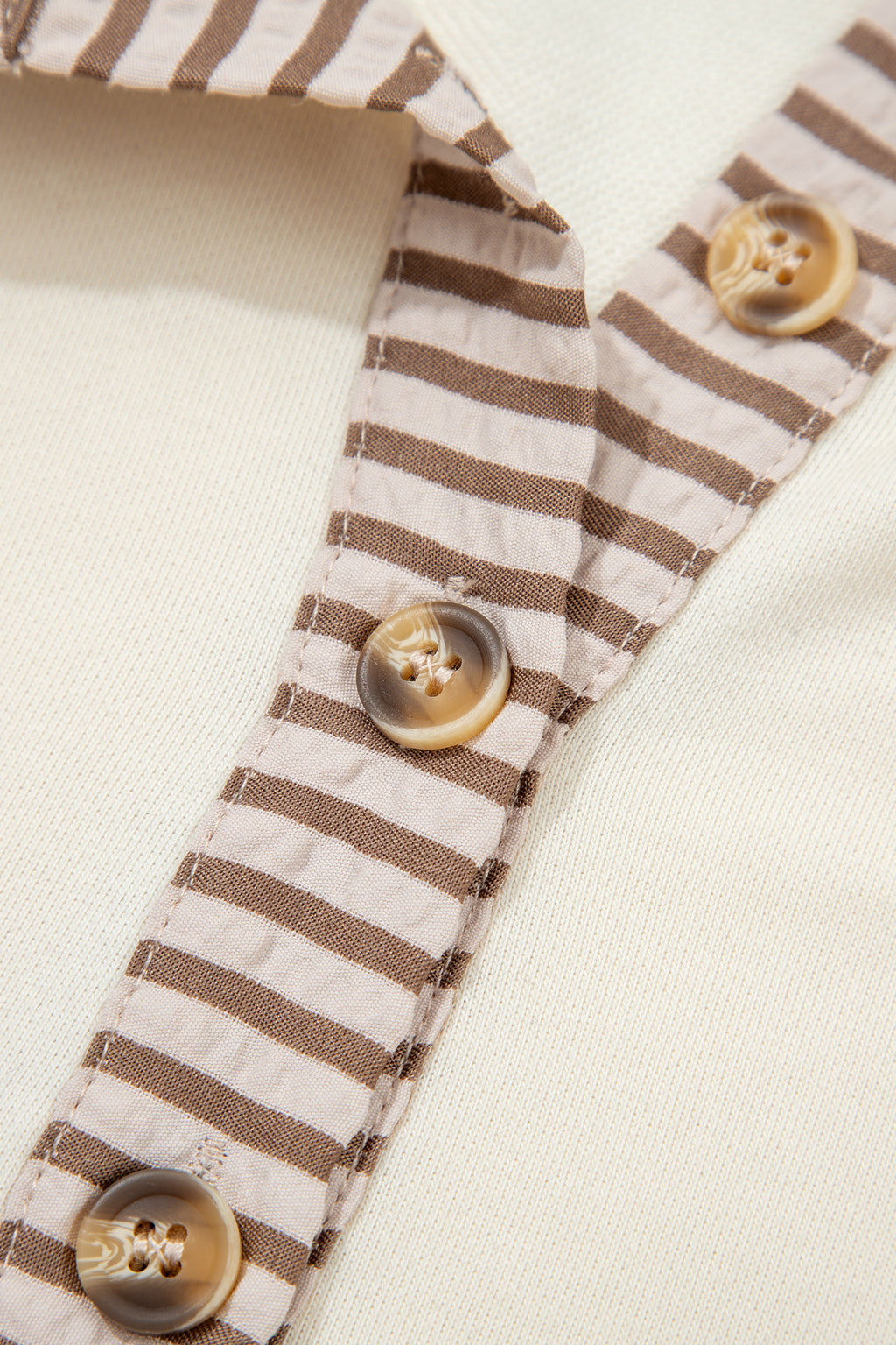 Khaki Stripe Plus Size Color Block Patchwork Half Button Long Sleeve Peplum Blouse