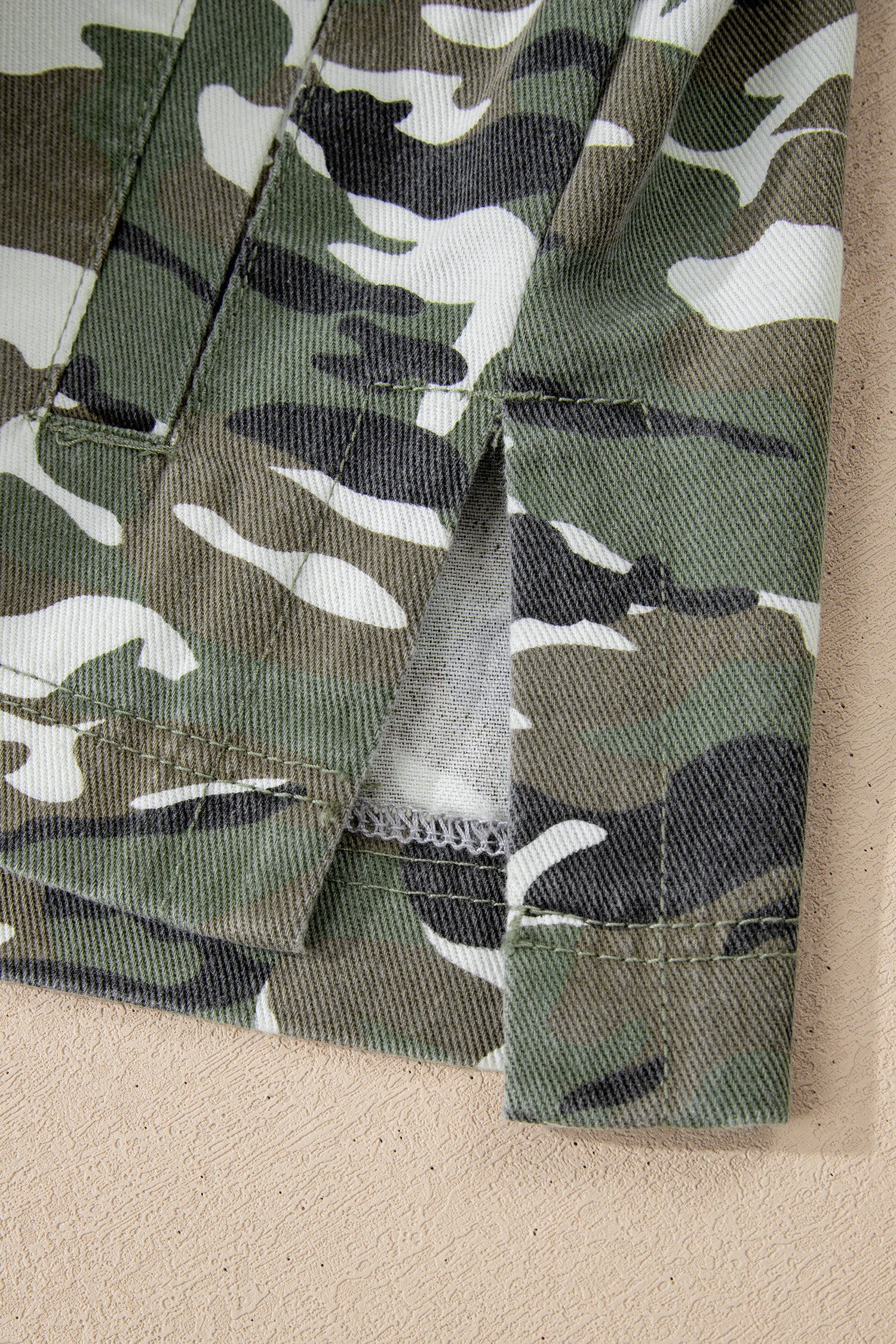 Green Camo Chest Pockets Loose Jean Jacket