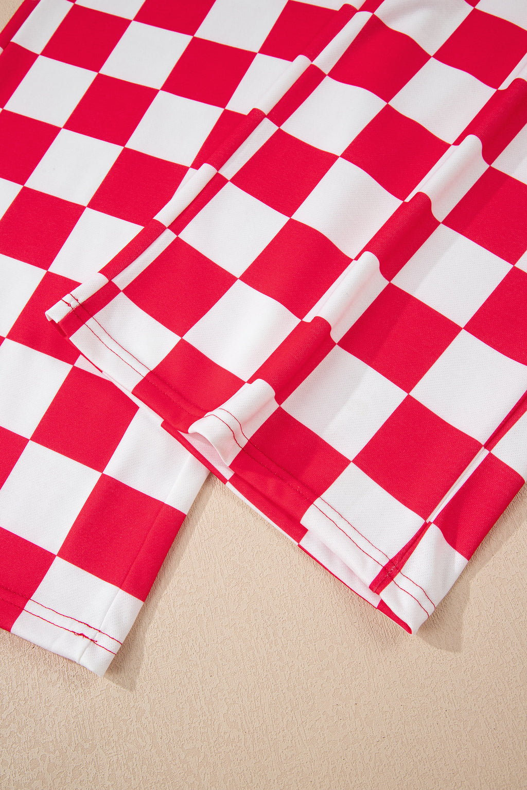 Red Checkered Print Half Zip Hoodie Loose Pant Set