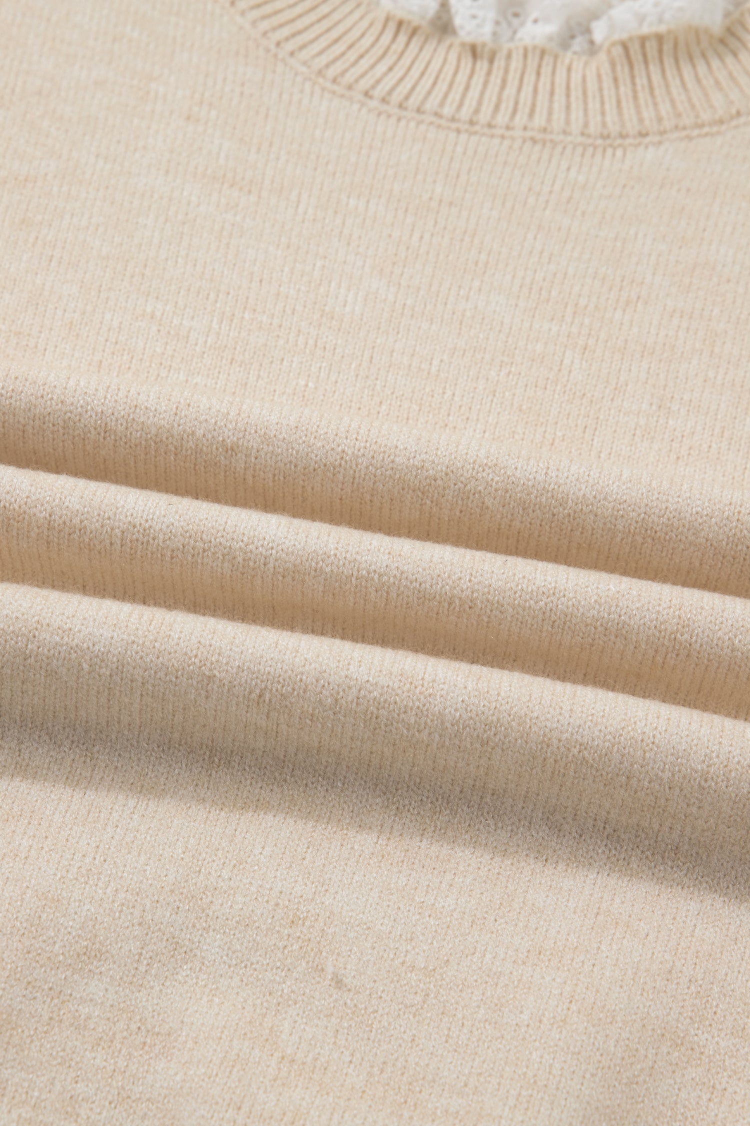 Jet Stream Lace Trim Patchwork Buttoned Cuffs Loose Sweater