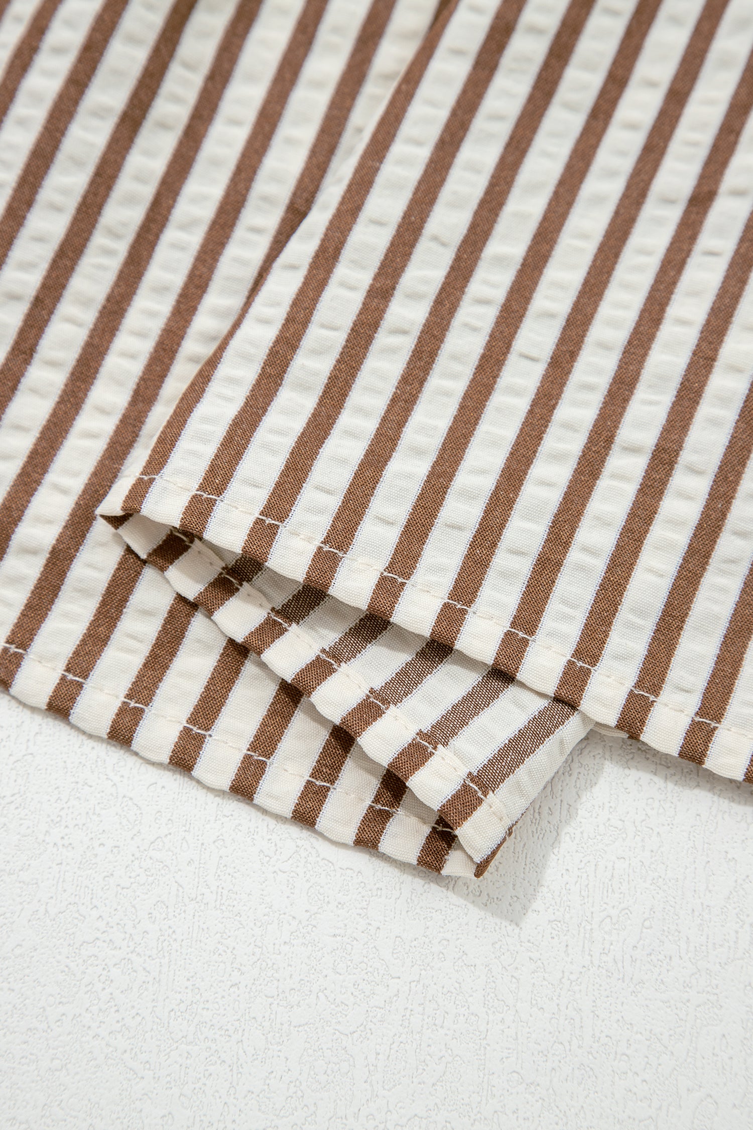 Khaki Stripe Plus Size Color Block Patchwork Half Button Long Sleeve Peplum Blouse