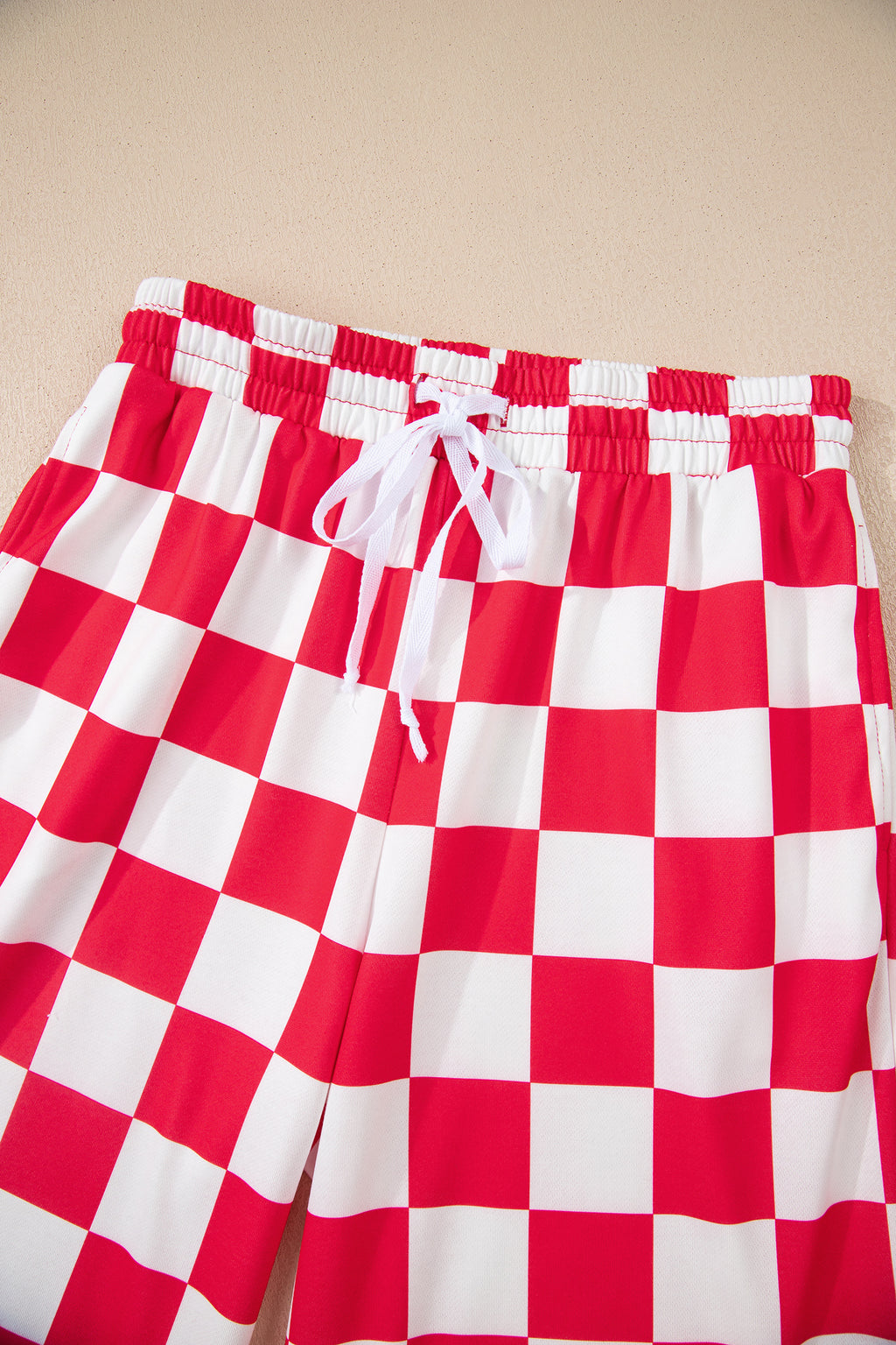 Red Checkered Print Half Zip Hoodie Loose Pant Set