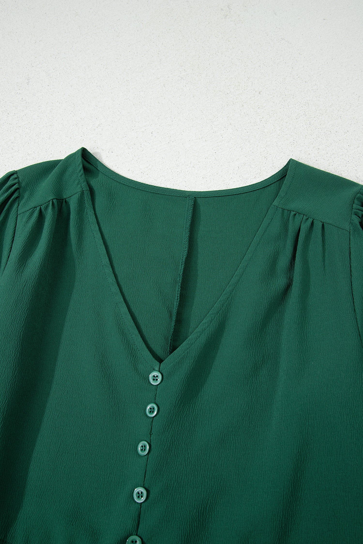 Blackish Green Solid Long Sleeve Button V Neck Tiered Maxi Dress