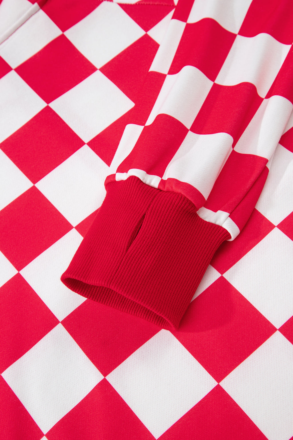 Red Checkered Print Half Zip Hoodie Loose Pant Set