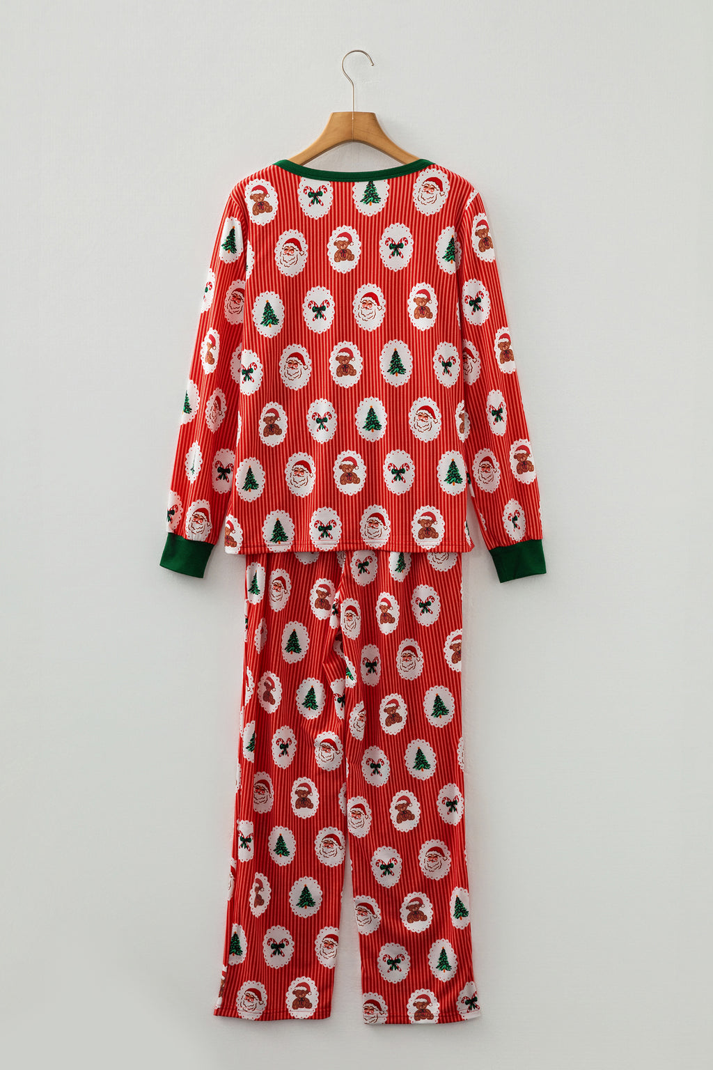 Red Stripe Christmas Fashion Print Henley V Neck Pullover and Jogger Pants 2 Piece Lounge Set